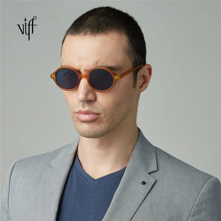 

VIFF HP20016 Plastic Frame Custom Logo Retro Round Tortoiseshell Sunglasses Men