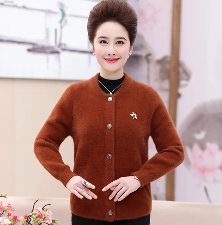 

factory custom winter pink short cardigan women loose retro female velvet wool knit sweater