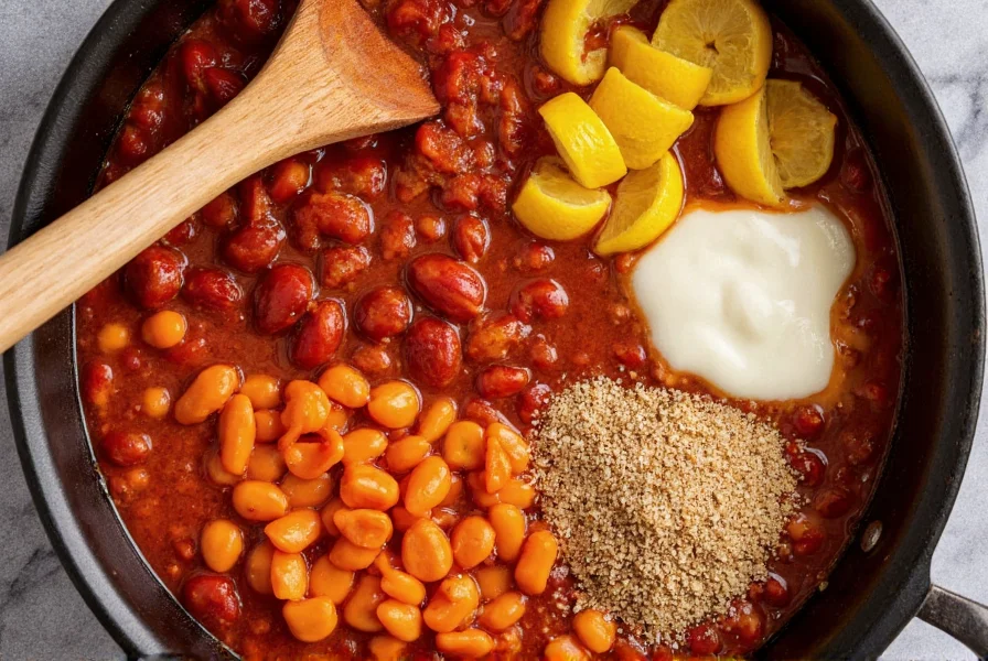 Chili pot with various ingredients for reducing spiciness: dairy, citrus, sugar, and beans