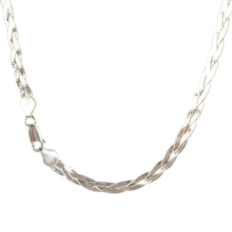 

S925 Sterling Silver twist 3 flat snake herringbone chain necklace, Picture shows