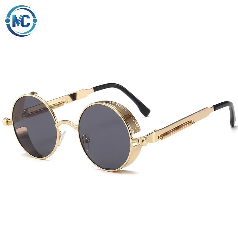 

Men And Women Classic Steampunk Sunglasses Men And Women Sunglasses Luxury Brand Retro Round Sunglasses Metal Glasses Retro, Black.white,grey