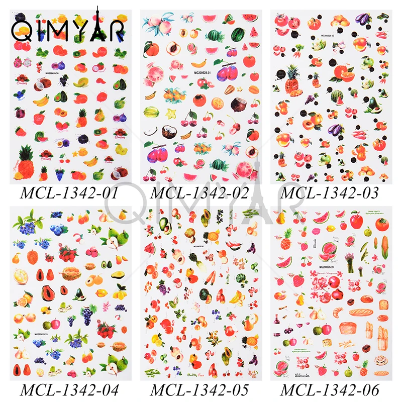 

Hot sales Adhesive Nail Sticker 3D Fruit Series Decals Decoration Nail Art Accessories Design Stickers for girls, 6 colors