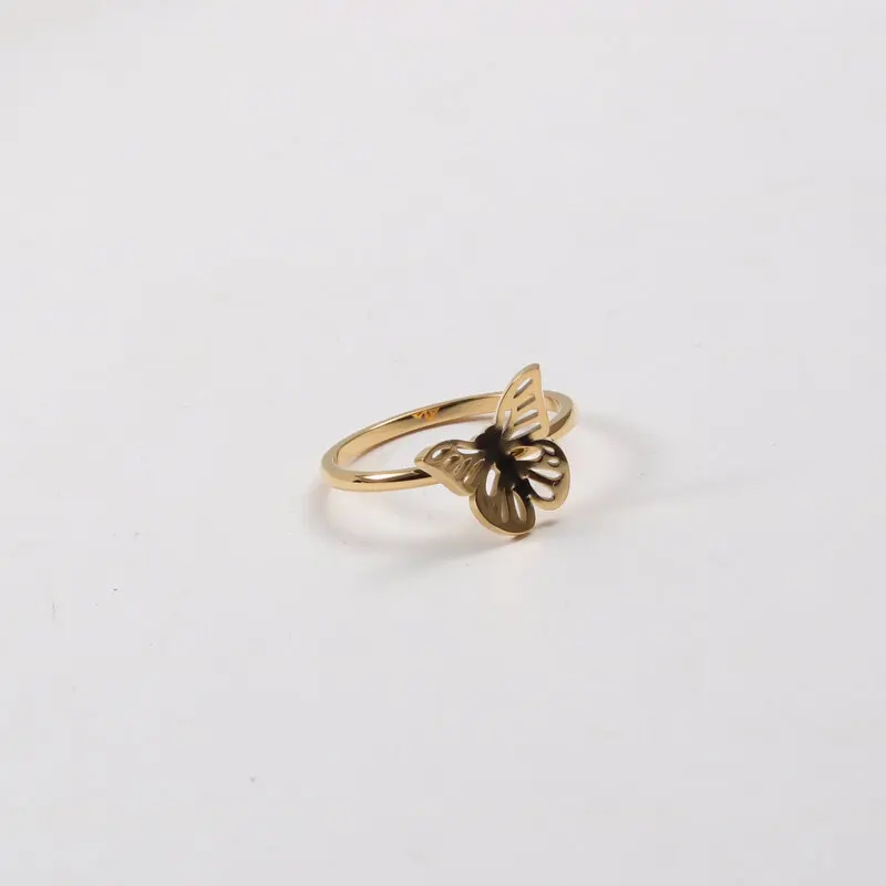 High End 18K Plain Gold Hollow Butterfly Rings Stainless Steel Trendy Simple Gold Plated Jewelry