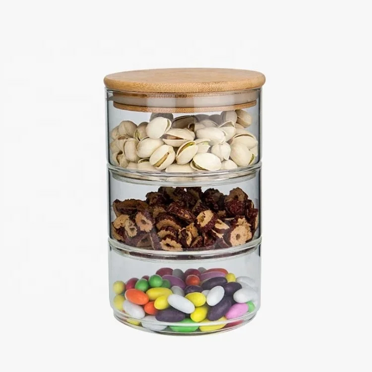 

Wholesale multifunction storage glass jar with wooden lid, Clear
