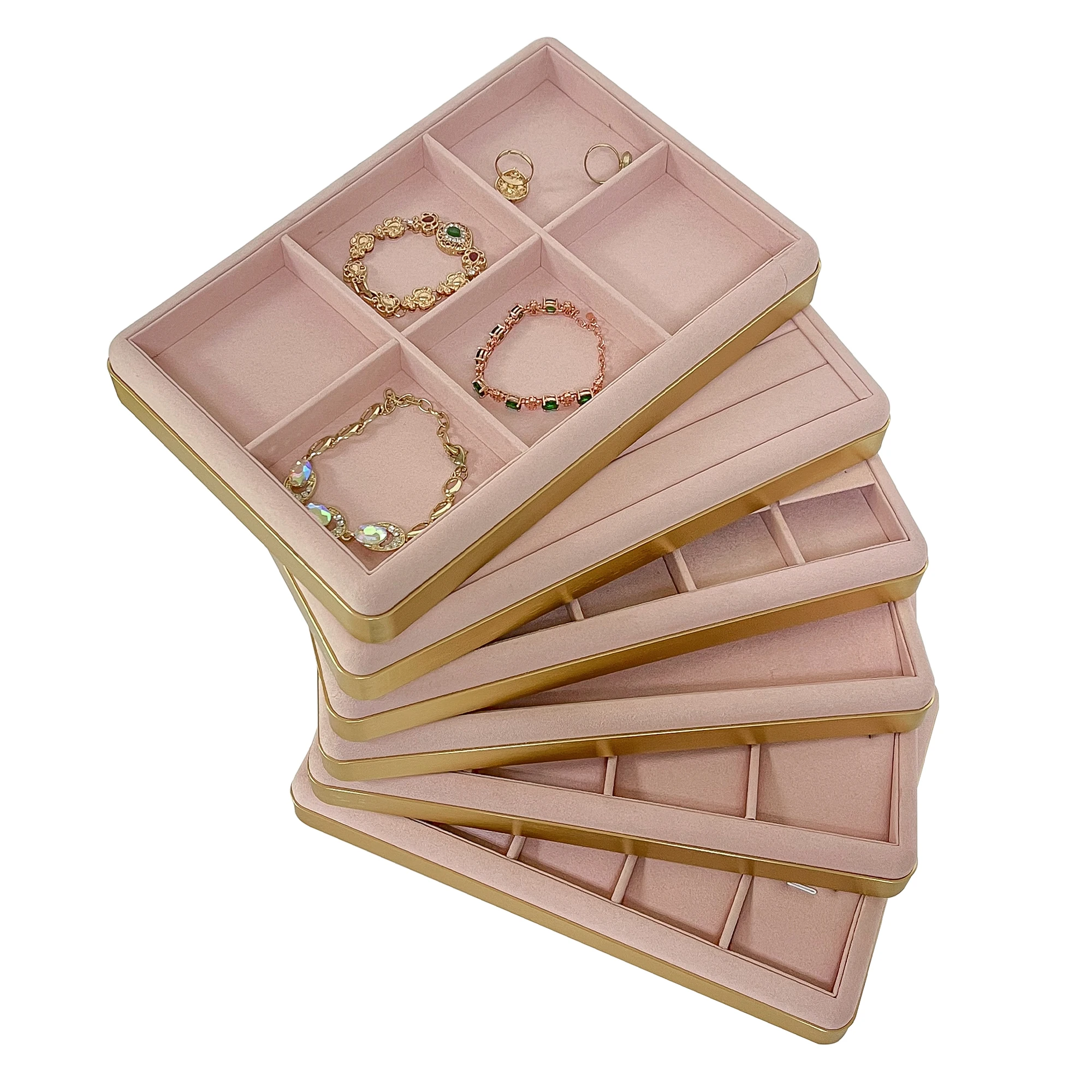 

SKQ factory direct supply wholesale Pink Microfiber jewelry tray for jewelry Display Tray in stock fast ship