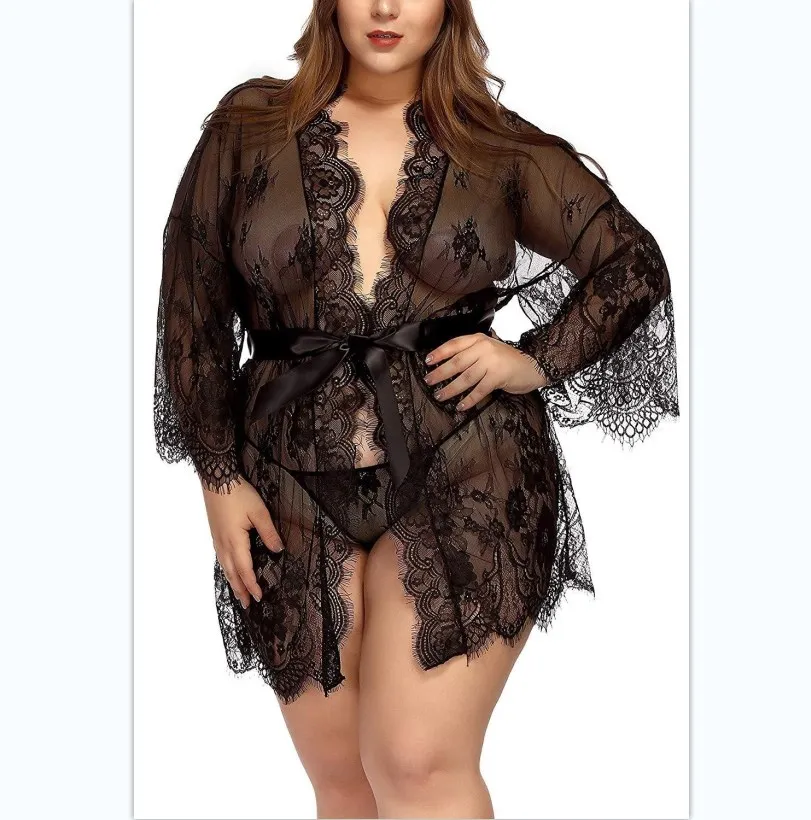 

Mature women lace sexy nightwear women's plus size underwear lace mesh women sexy lingerie, Black