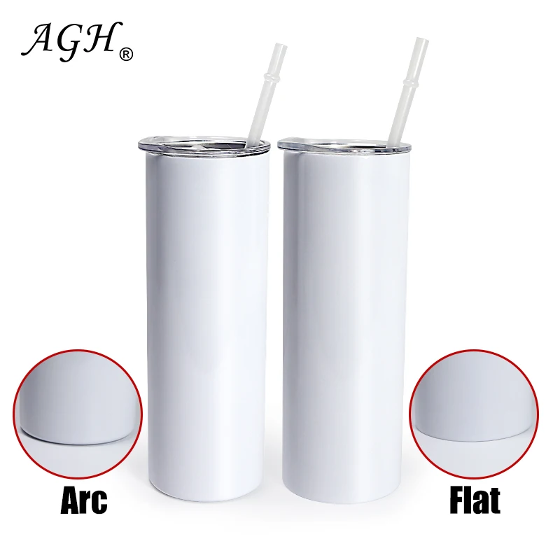 

AGH Usa Warehouse White Sublimation Blanks 20oz Edge Stainless Steel Flat Bottom Skinny Straight Sublimation Tumbler With Lid