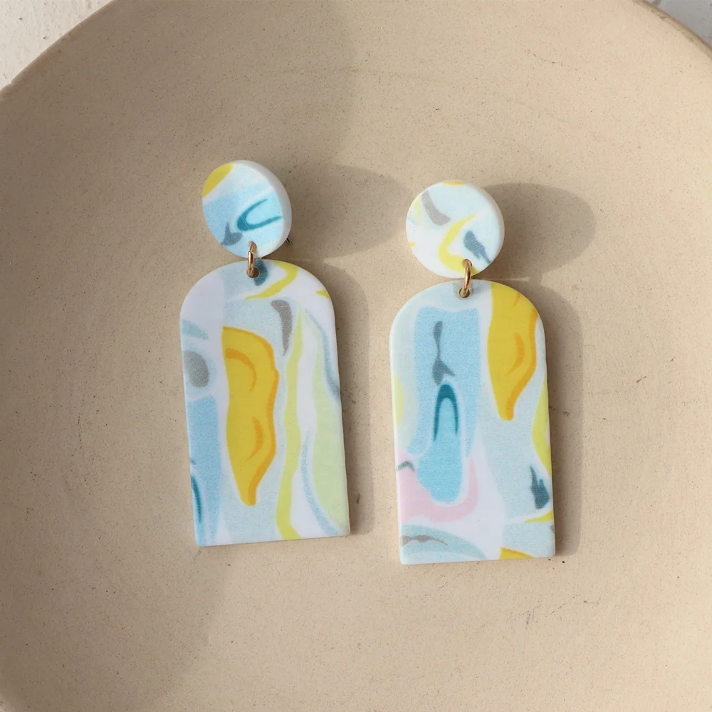 

JUHU New Fashion Hot Sale Printed Acrylic Colorful Earring Bohemia Cute Resin Romantic Geometry Big Earrings For Girl Jewelry