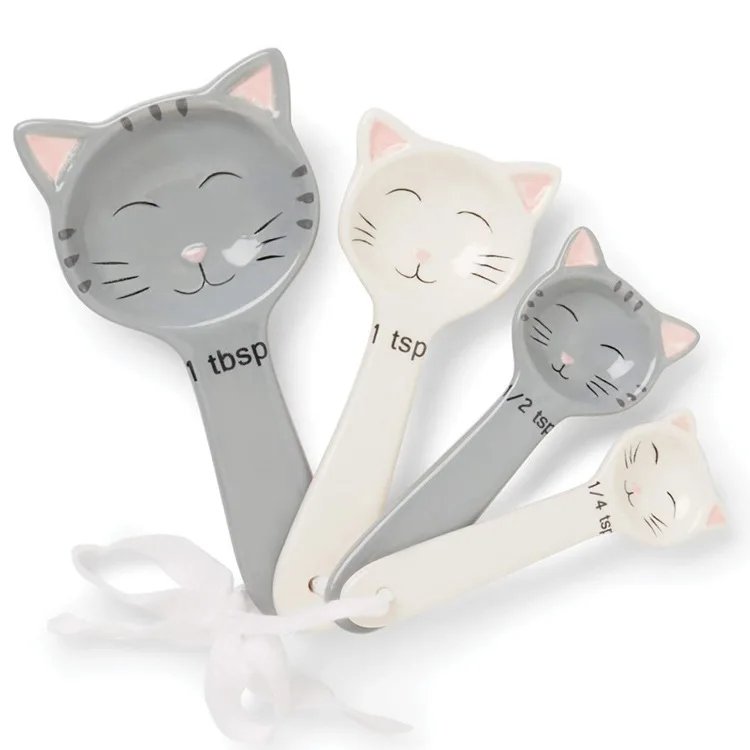 

Custom personalized wedding favors 1 1/2 1/4 metric teaspoon ceramic cats shaped measuring spoon set