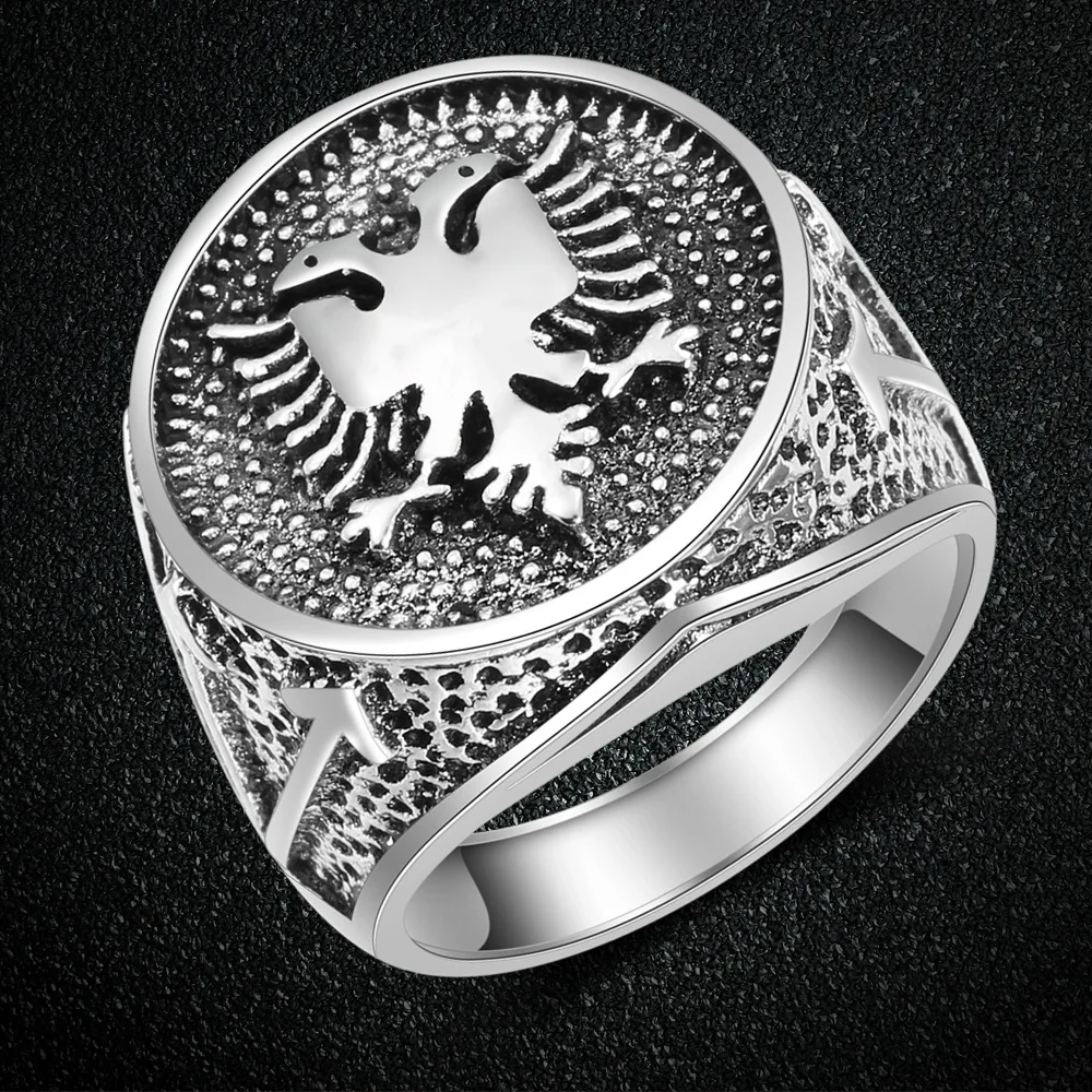 

European Flag Of Albania Double Headed Eagle Ring Men's Ancient Jewelry Silver Women Punk Rings