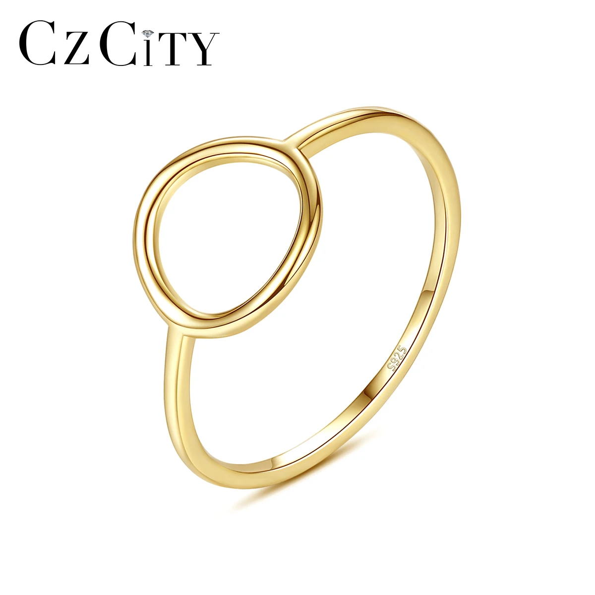 CZCITY Geometric 925 Silver Women Finger Ring Delicate Fashion Big Round Shape Handmade Wire Lady Rings