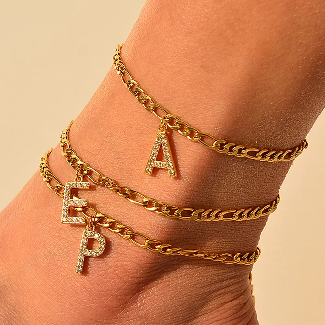 

Wholesale Stainless Steel Custom Ankle Bracelets Gold Letter Initial Anklets