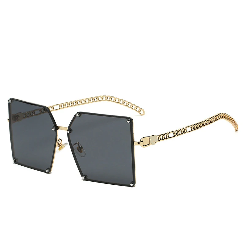 

Wholesale Luxury square metal chain female sun glasses shades women big fashion sunglasses