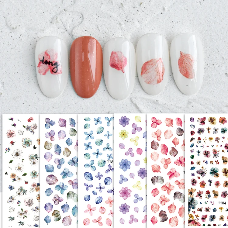 

Wholesale 2021 Popular Japanese Flower Nail Art Accessories Colorful Petal Decals Adhesive Gel Polish Manicure Sticker, 12 designs
