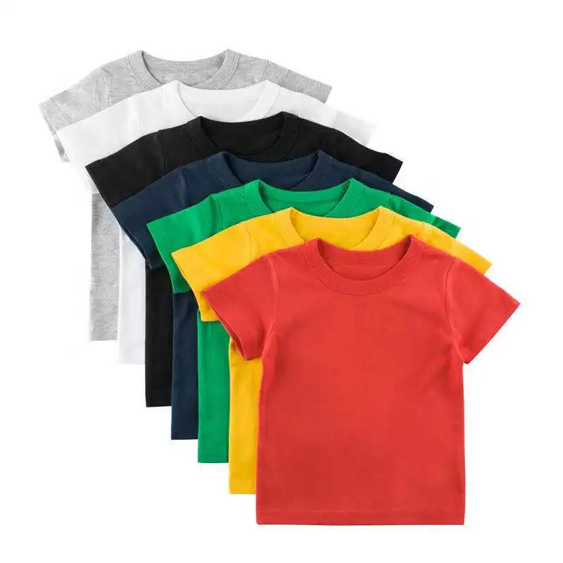 

Children's t-shirts summer 2022 solid color short-sleeved kid t-shirts custom, Picture