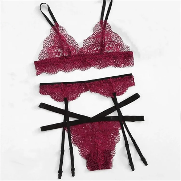 

New arrival stocking garter woman underwear set a three-piece sexy lace lingerie, As picture