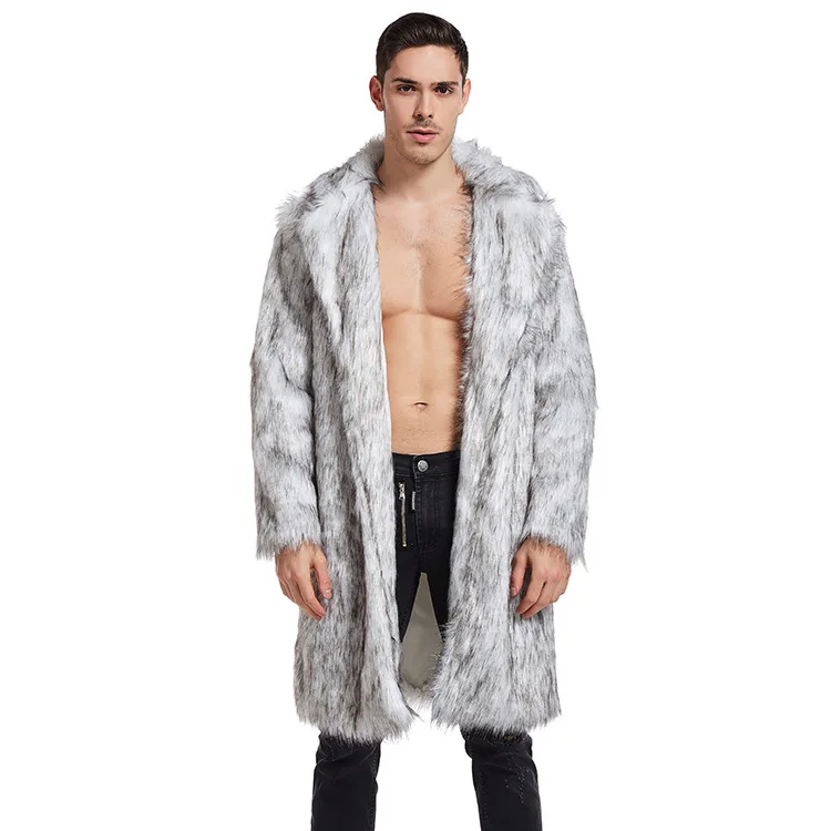 

wholesaler 1 pieces long knee length wintermens faux fur fluffy mens winter coats