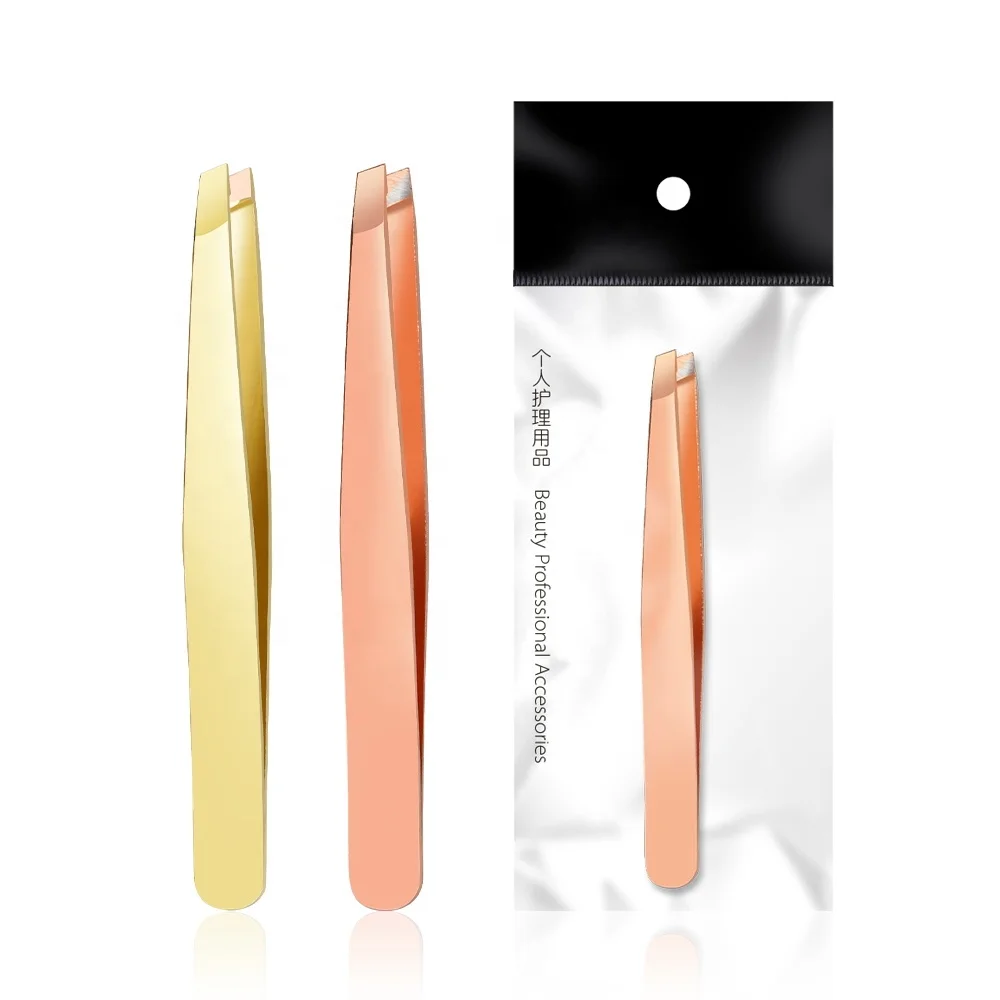 

Fast Shipment 5 days Customized Logo Stainless Steel Gold Eyelash Tweezers Anti-static Rose Gold Slanted Eyebrow Tweezers, Rose gold &gold