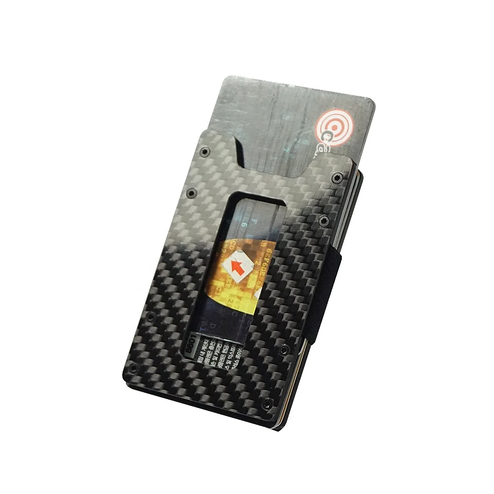 

2020 new arrival minimalist rfid blocking credit card holder carbon fiber wallet with elastic money clip, carbon fiber card case, Black