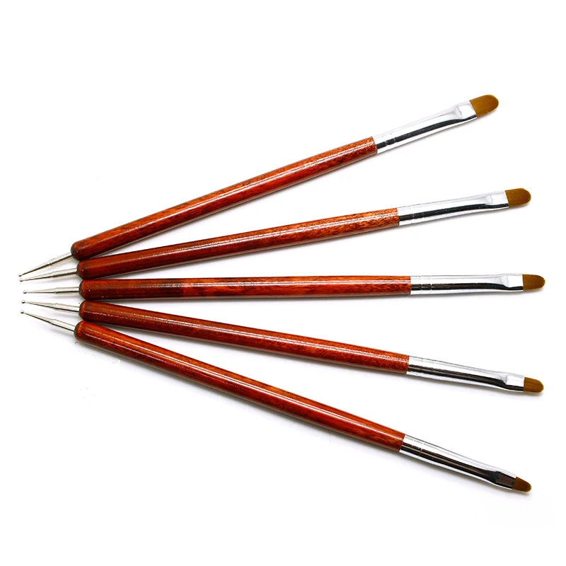 

Aokitec Top Quality Angled Customised Wooden Building Mold Artificial Nail art Drawing Brush Full Set Branded 2 in 1 On Glue, As picture