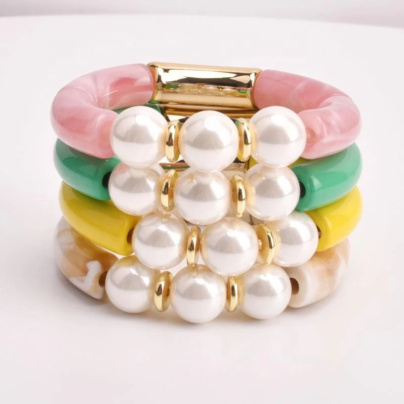 

Fashion Jewelry Colorful Acrylic Lucite Curved Tube Beads Bangle Bracelet Big Bamboo Bead Pearl Bracelets & Bangles 2021 New, Customized color