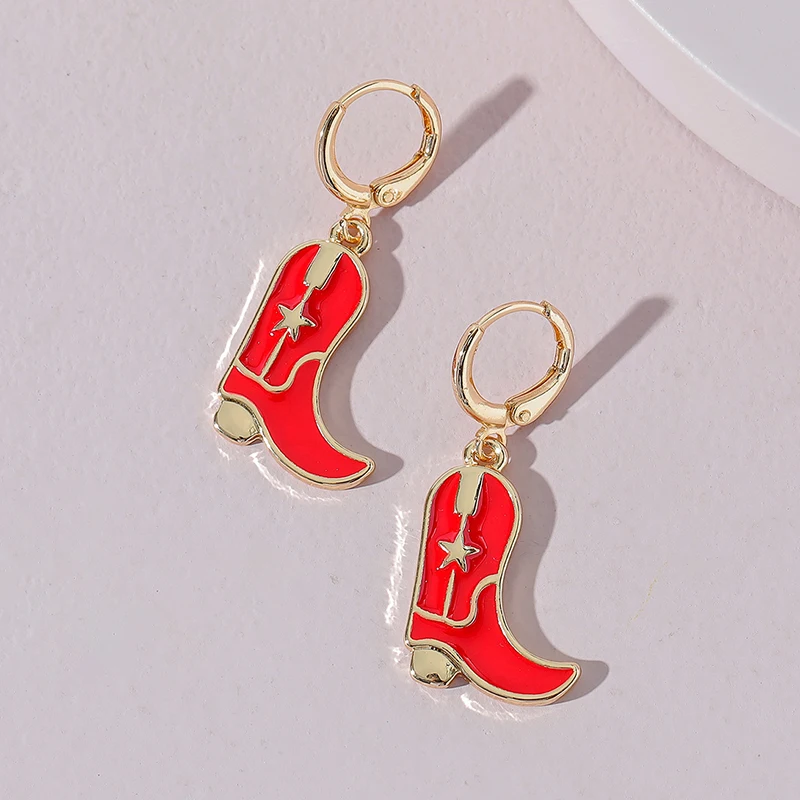 

High quality gold plated cowboy boot earrings jewelry fashion custom enamel boots earrings for women