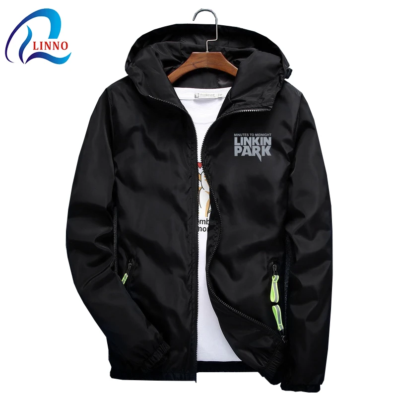 

Reflective logo waterproof polyester plus size mens hooded black windbreaker jacket