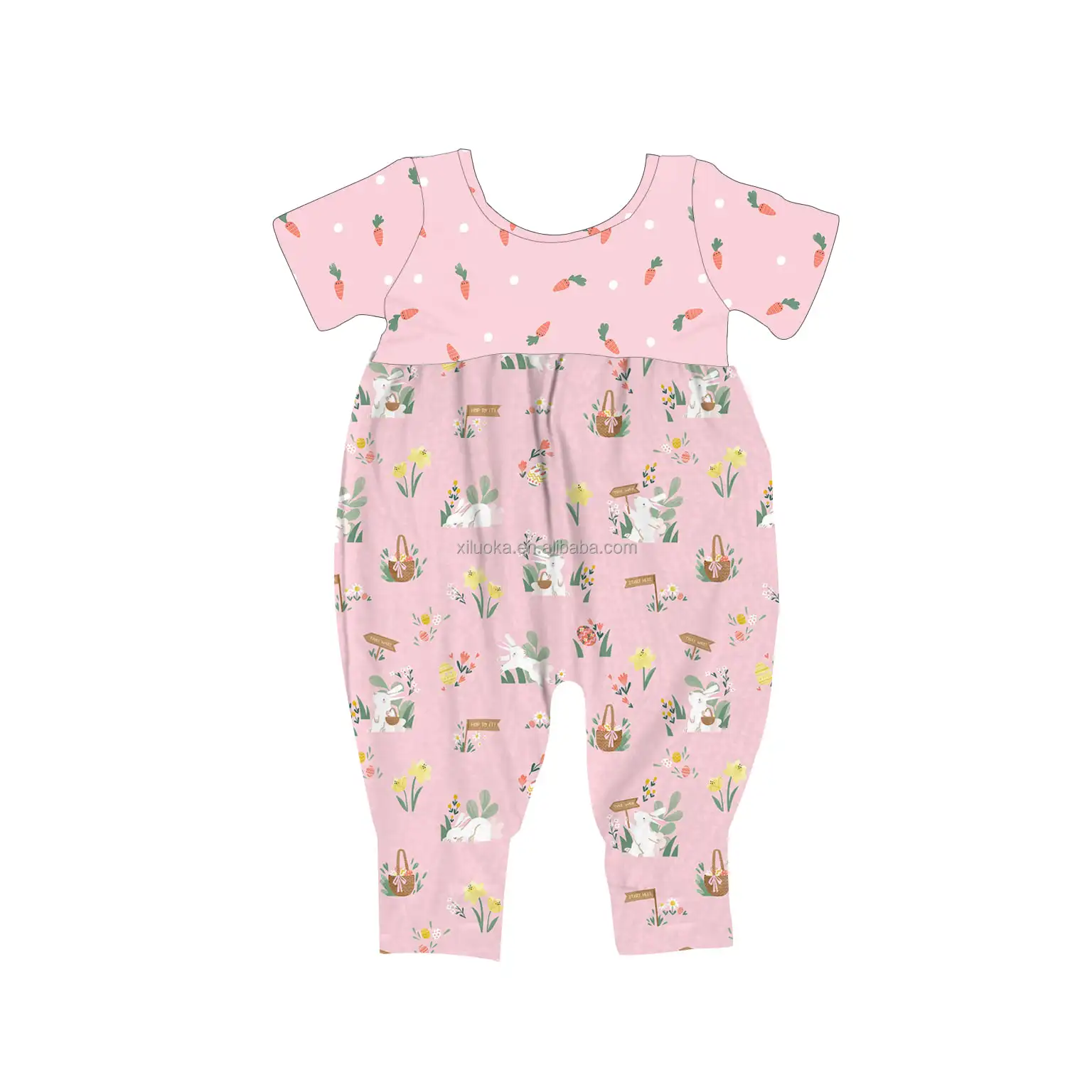 

Easter Infant Boutique Clothing Short Sleeve Baby Girl Bunny Jumpsuit