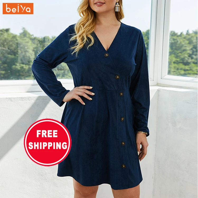 

Amazon Dress 2022 Spring/Summer New v-Neck Sexy Womens Plus Size Long Sleeve Shirt Dresses, Royal blue