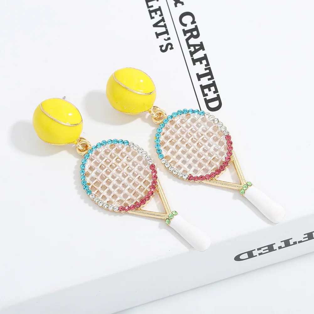 

Wholesale 2021 Fashion Creative Funny New Earrings Rhinestone Tennis Racket Pendant Earrings Women, Like picture