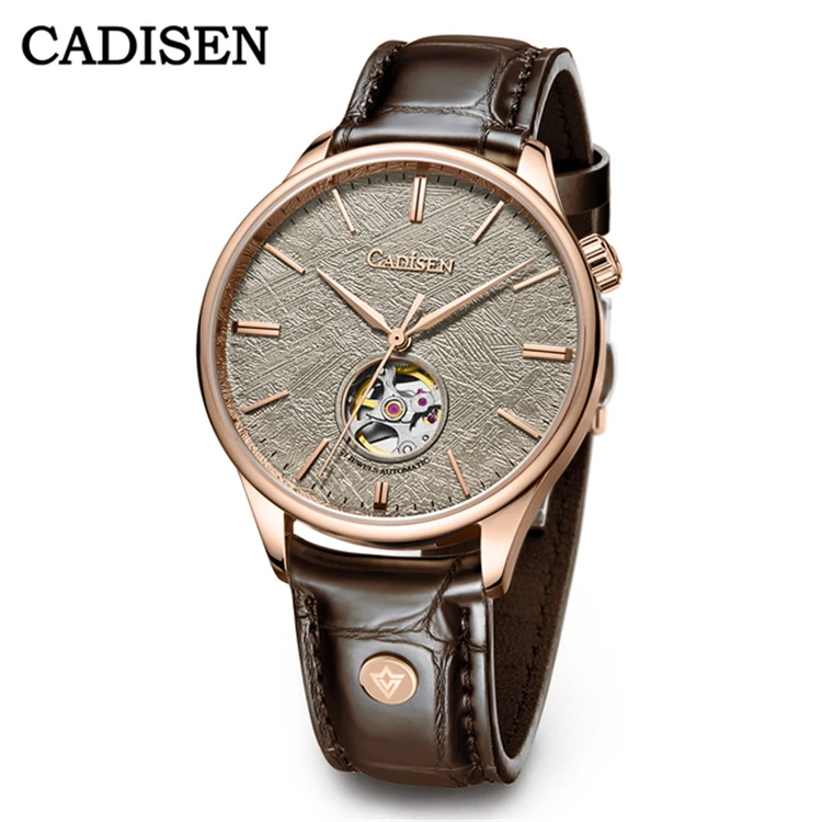 

CADISEN Men Mechanical Wristwatches Meteorite Dial MIYOTA 82S0 Watch Italian Leather Sapphire Automatic Hollow out Watches Mens