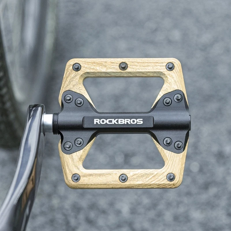 

ROCKBROS MTB Bicycle Pedal Seal Bearings Cycling Pedal Flat Platform Aluminium Bearing Nylon Bike Pedals, Wood grain/marble grain/carbon grain