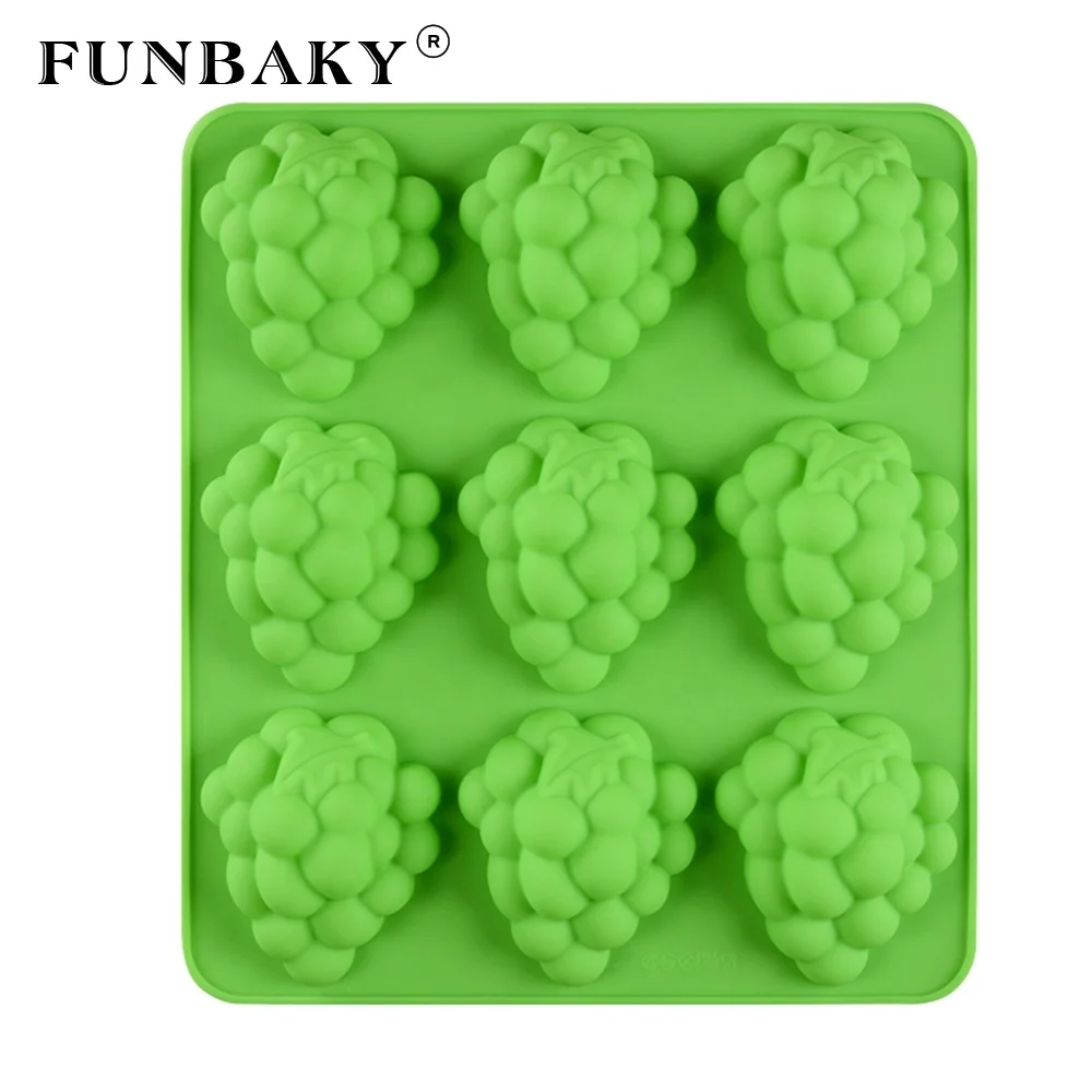 

FUNBAKY Baking molds 9 cavity cake decorating tools fruit grapes shape cake silicone mold scented candle body soap mold, Customized color
