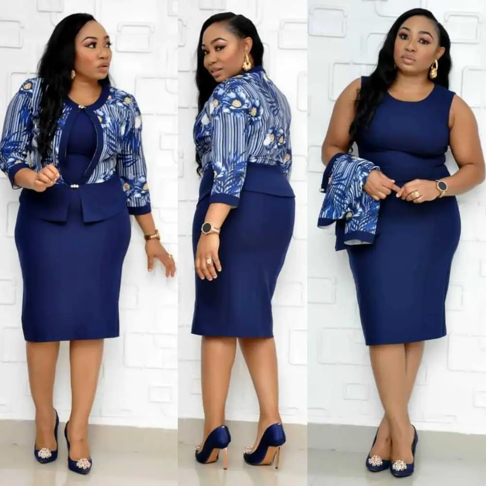 

2021 Fashion African Women Office Dress Sexy Plus Size Ladies Outfits 2pcs causal suit, As showed