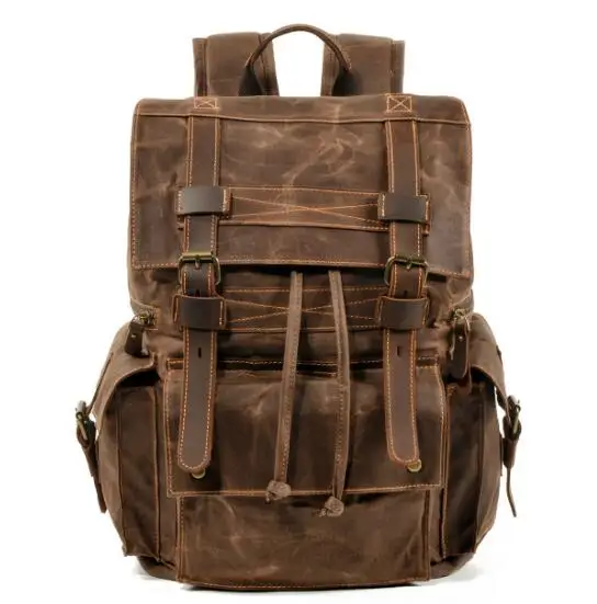 

Men's Leather Canvas Backpack Large School Bag Travel Rucksack