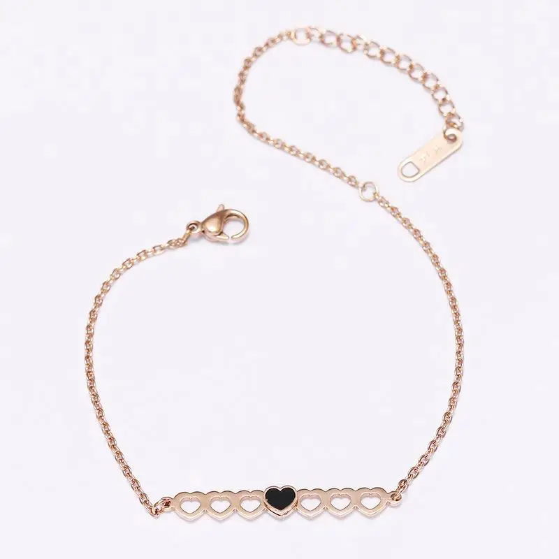 

Korean Fashion Stainless Steel High Quality Rose Gold Plated Multiple Hollow Heart Pendant Adjustable Bracelet