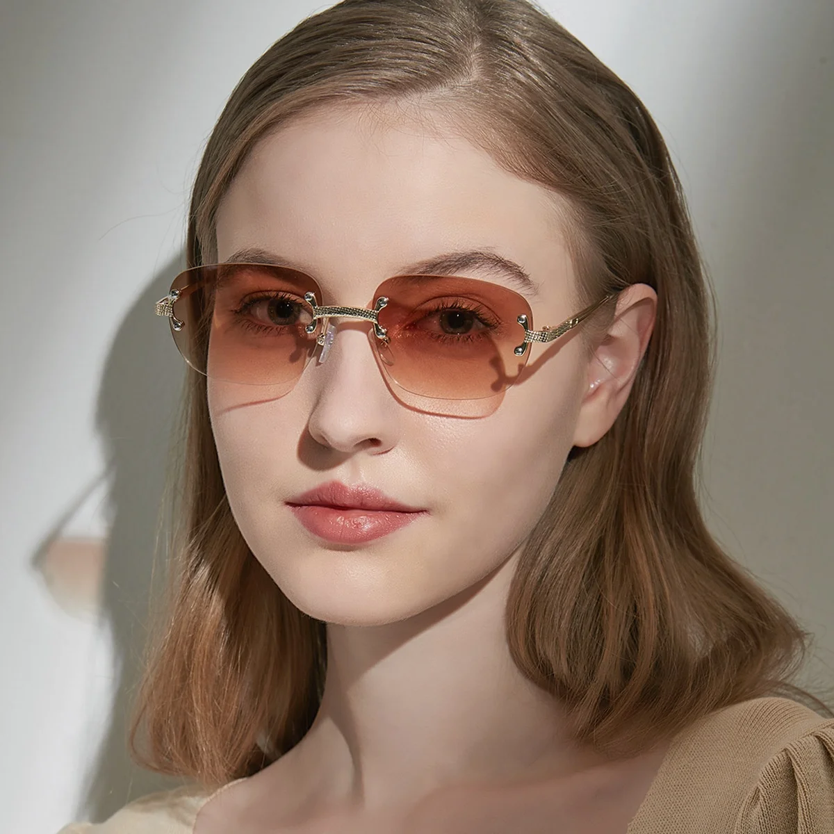 

Sunborry Woman Square Retro Private Label Alloy Rimless Sunglasses Custom Logo Logo 2021