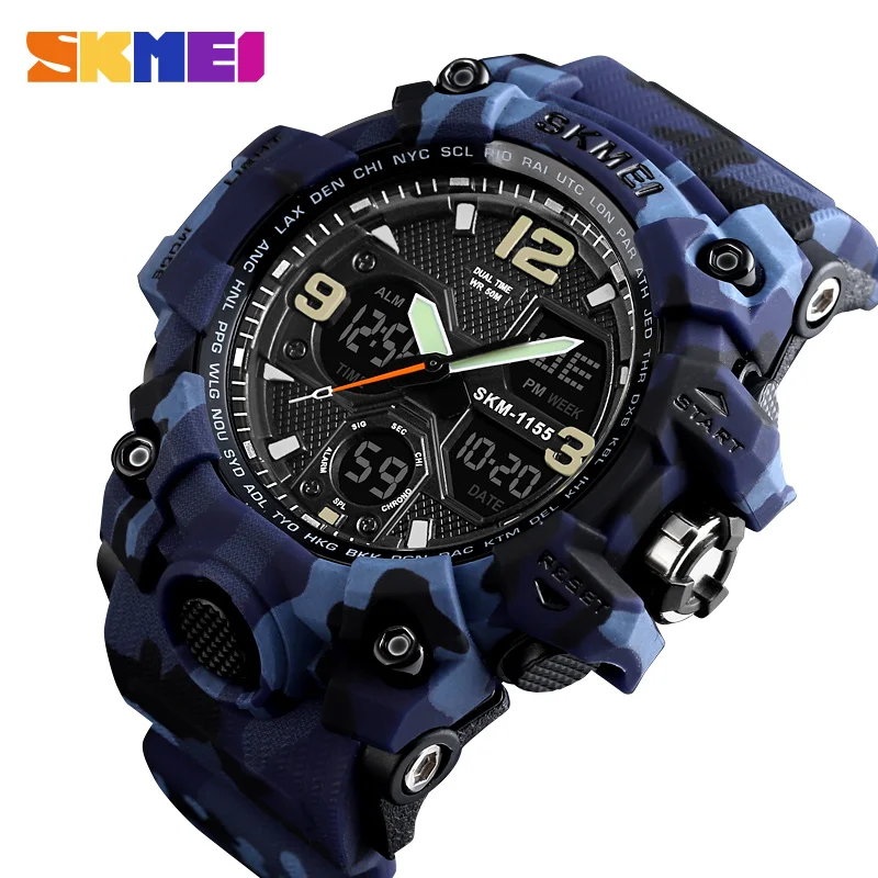 

SKMEI 1155B Men Sports Waterproof Watch Army Large Dial Quartz Digital Clock Skmei Military Chronograph Electronic Watch