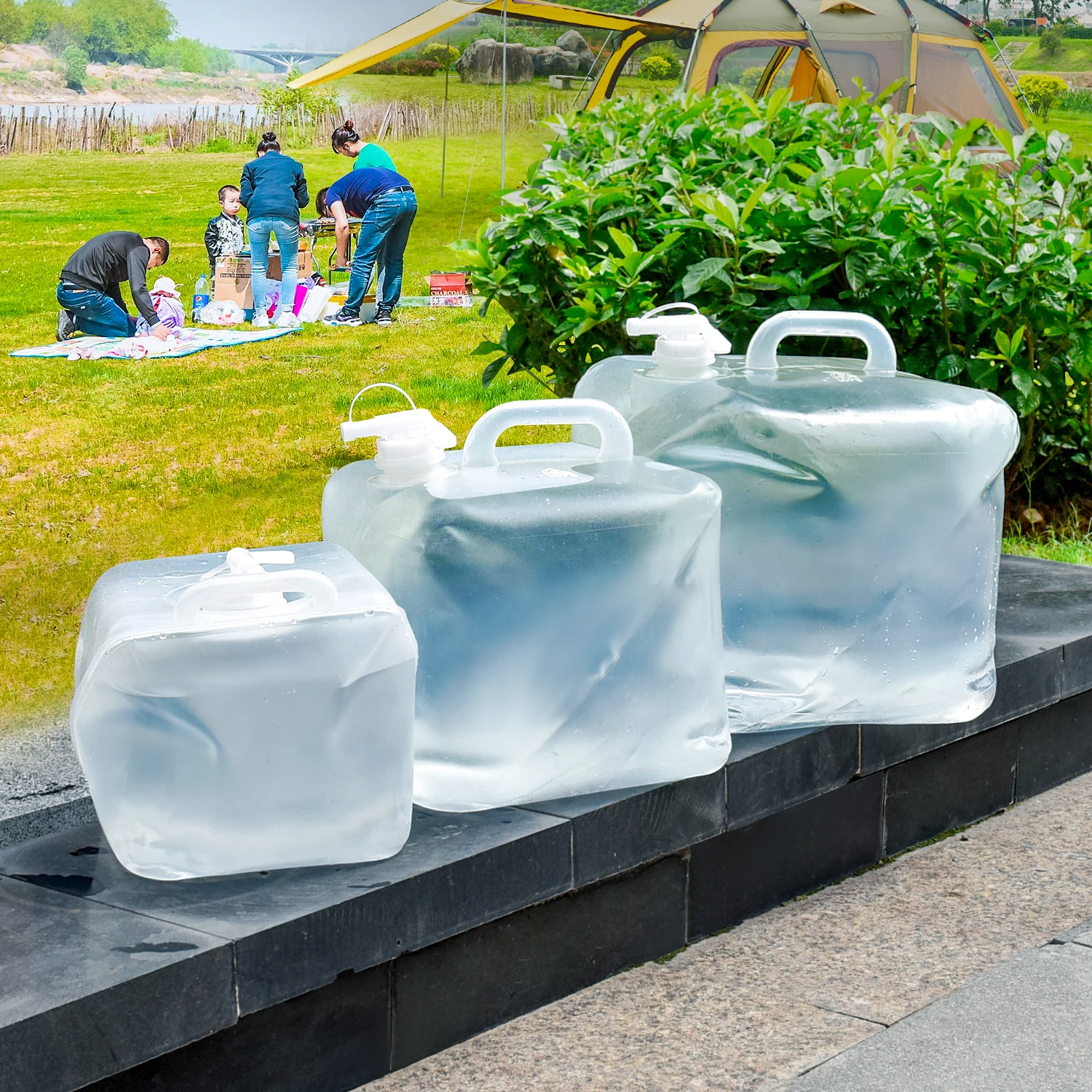 

5L 10L 20L 25L Outdoor Portable Collapsible Translucent Soft Water Bag Liquid Container For Travel