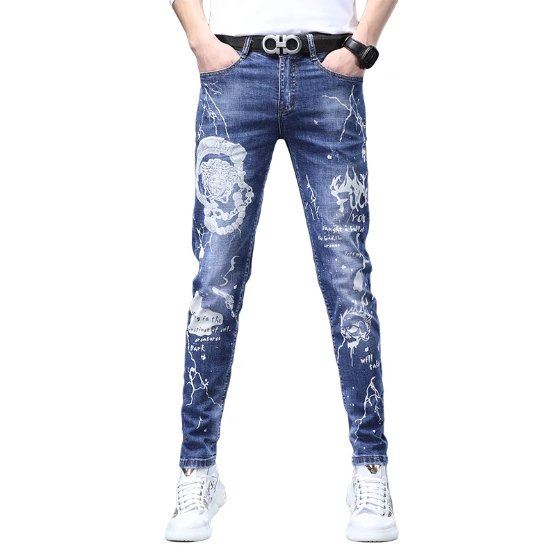 

2021 manufacture jeans wholesale light blue custom jeans with print softener jeans with rhnestones