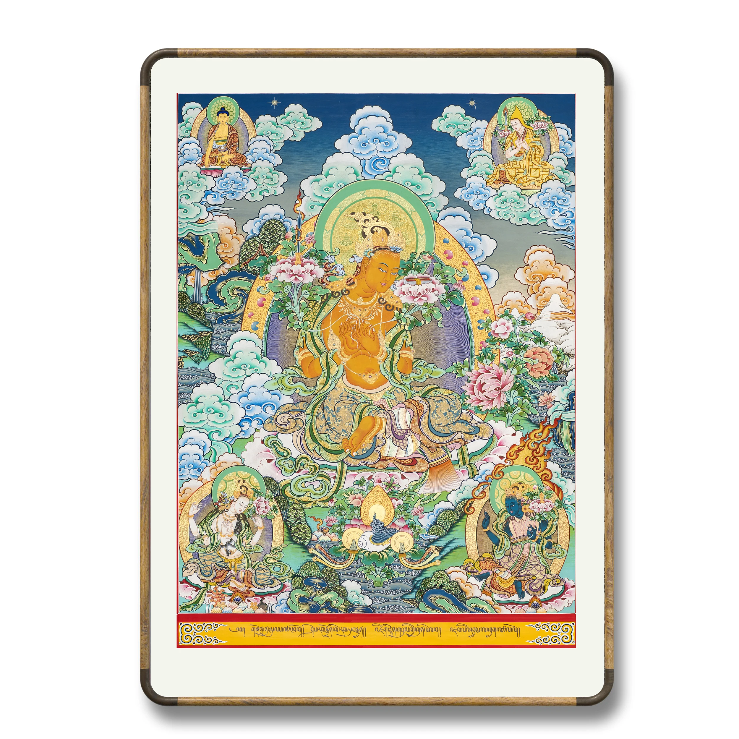 

Hand painting Custom pure gold hand painted Buddhist portrait the Bodhisattva Manjusri Thangka WS-004