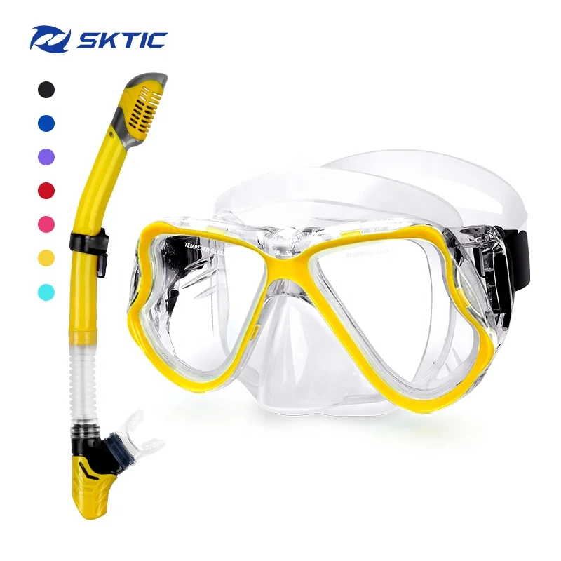 

SKTIC Amazon Best Sell Diving Glass Mask Set Anti-fog Diving Mask Breathing Mask For Diving, Transparent yellow