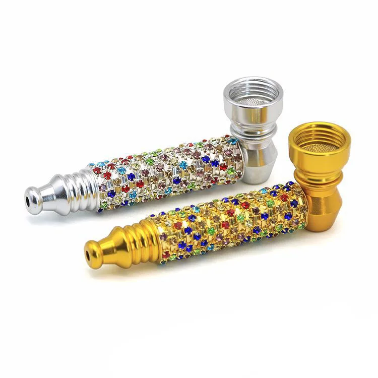 

Tobacco Pipe Hookah Accessories Color Diamond Design Metal Smoking Pipes For Weed, As picture