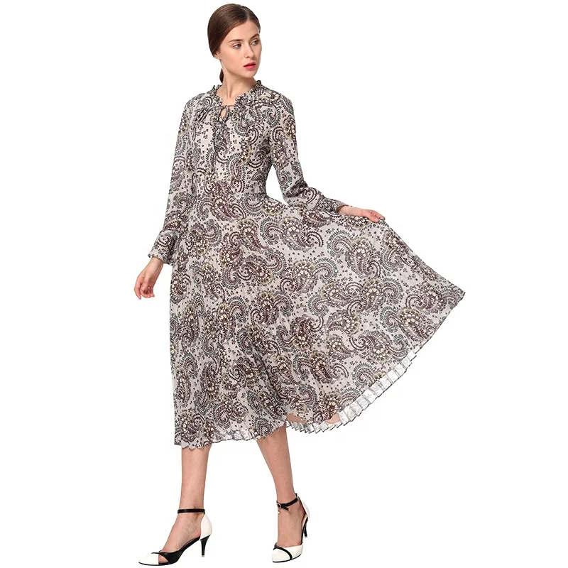 

D037 Fall women clothing dress 2021 long sleeve Elegant Women Pleat Office Formal Casual long Dresses women