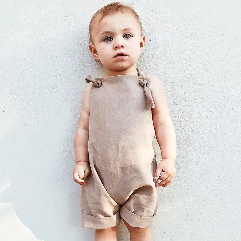 

Infant Toddler Boys Girls Sleeveless Strap Baby Overalls 100%Cotton Woven Romper, Photo showed and customized color