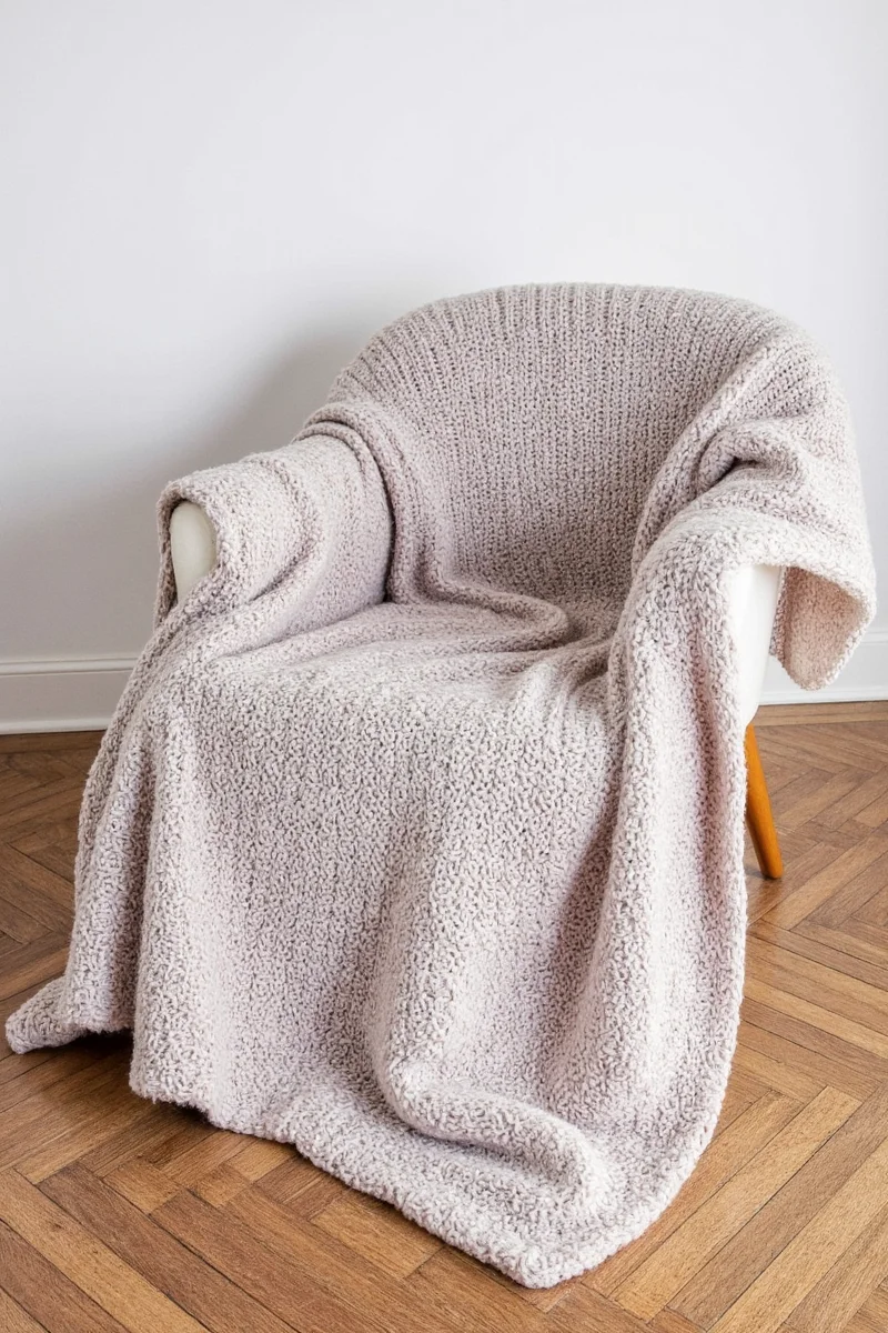 Different blanket sizes shown next to chairs.