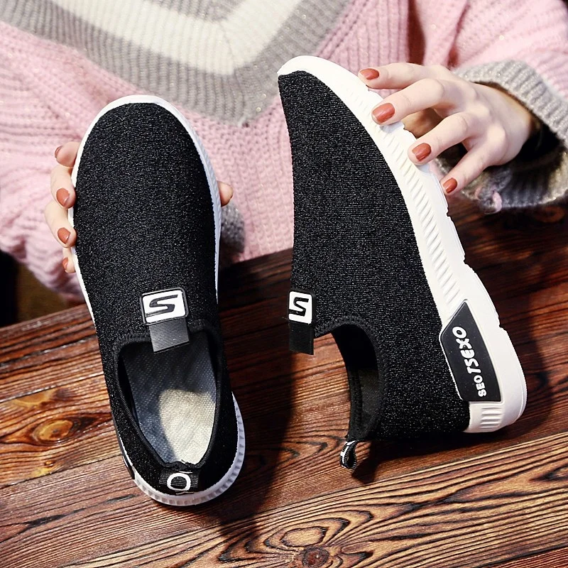 

lace up women sneakers walking loafers breathable knitted lightweight slip on ladies casual gym shoes women designer shoes, Red/black/gray