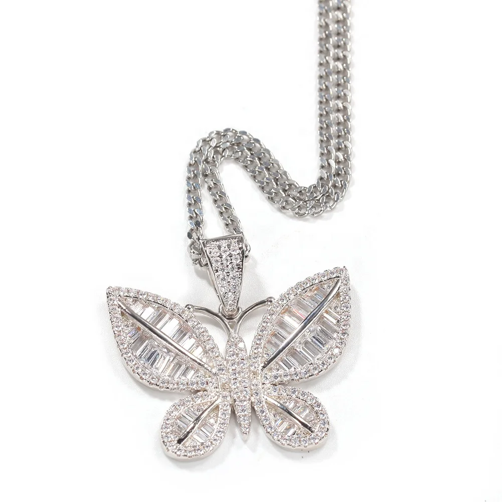 

Hip hop Jewelry Copper Butterfly Pendant Necklaces Iced Out Cubic Zircon Charms Chic Accessories for Jewelry
