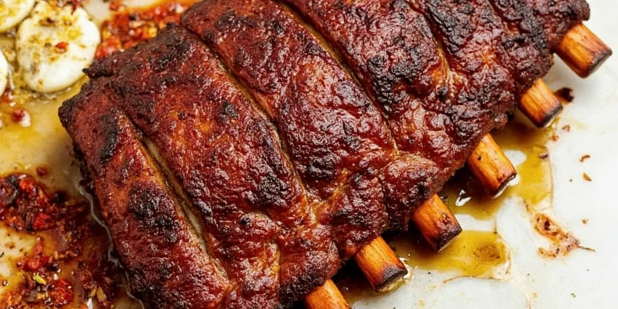 Finished plate of spiced-up slow roasted baby back ribs