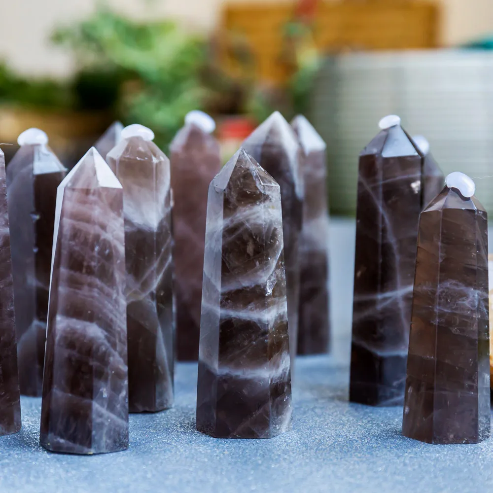 

New product high quality natural crystal tower healing black rose quartz point